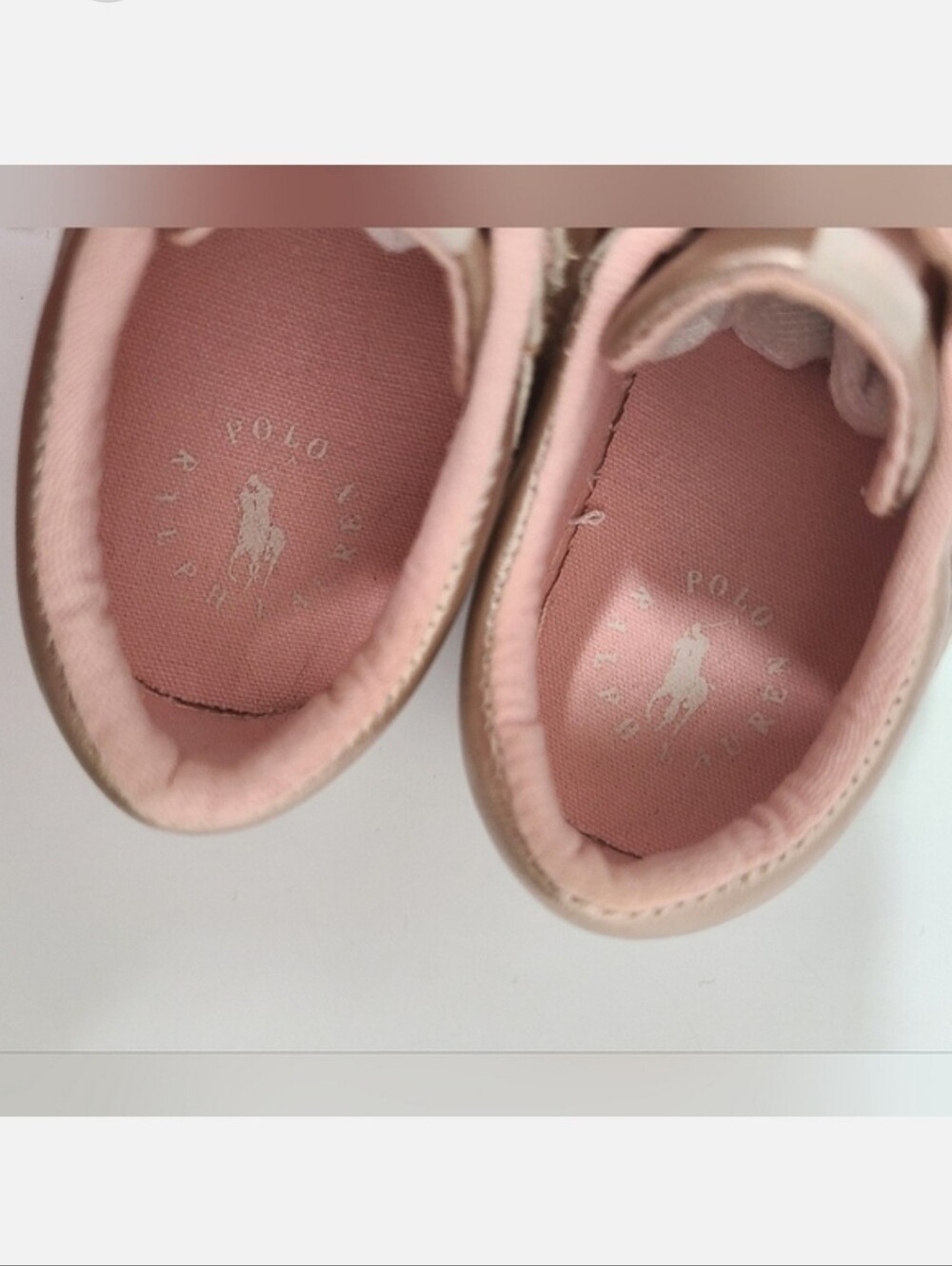 Polo Ralph Lauren Elmwood Velcro Sneakers Metallic Pink Girl's Sz 7 - Picture 9 of 15